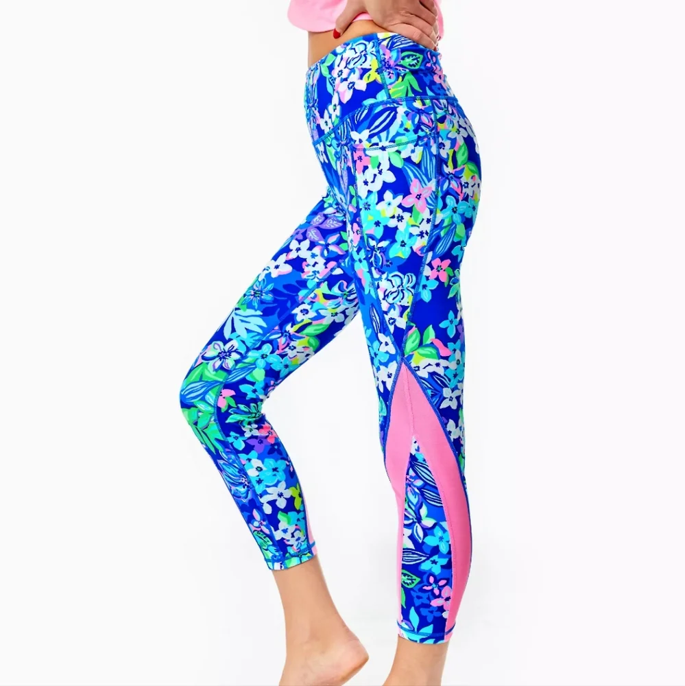 Lilly Pulitzer Weekender High Rise Midi Leggings Borealis Blue Social Sunset Sm - Picture 4 of 10